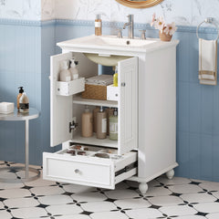 24'' Bathroom Vanity with Ceramic Sink, Bathroom Storage Cabinet with Soft Closing Doors, Bathroom Cabinet with Drawer and Drawer Dividers