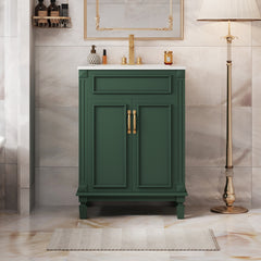 24'' Bathroom Vanity with Top Sink, Modern Bathroom Storage Cabinet with 2 Soft-Closing Doors and Adjustable Shelf, Solid Wood Frame.