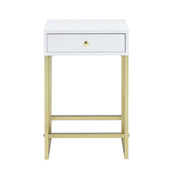 White and Brass 1-Drawer Side Table