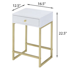 White and Brass 1-Drawer Side Table
