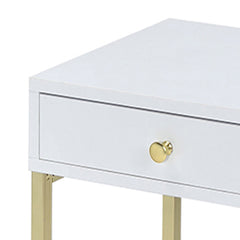White and Brass 1-Drawer Side Table
