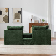 82.68" Wide Extra-large Double-seater Sofa, Chenille Upholstered, With Two Armrest Pillows And Two Backrest Pillows, Suitable For Bedrooms, Living Rooms, And Window Seating.Green