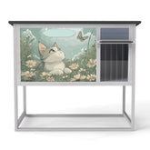 Weatherproof Outdoor Cat House, Elevated Feral Cat Shelter with High Legs, Curtained Door, Escape Door, Openable Top, Gray with Patterned Panel