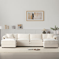 136" Chenille Modular Sectional Sofa with Deep and Wide Seat,U Shaped Cloud Couch Set with Double Cushions,6 Seat Sofa with Movable Ottoman,Oversized Indoor Furniture for Living Room&Apartment