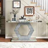 Sparkling Crystal Hexagon Mirror Entryway - Premium Modern Foyer Console Table with Diamond Glass Effects, Dual-Tier Luxury Sofa Table (55"L x14.17"W * 31.5''H)