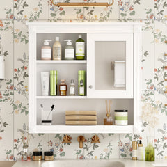 32'' Bathroom Wall Cabinet with Mirror, Wall Mounted Medicine Cabinet with 4 Shelves, Mirrored Door Over Toilet Storage Cabinet& Adjustable Shelves