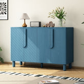 TREXM 4-Door Buffet Cabinet with Storage, Wood Sideboard Cabinet with Unique Arc Handles and Adjustable Shelves for Dining Room, Kitchen, and Living Room (Navy)