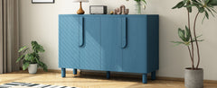 TREXM 4-Door Buffet Cabinet with Storage, Wood Sideboard Cabinet with Unique Arc Handles and Adjustable Shelves for Dining Room, Kitchen, and Living Room (Navy)