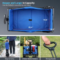 Heavy Duty 350 Lbs Capacity Collapsible Wagon, Outdoor Folding Camping Wagons, Grocery Portable Utility Cart, Adjustable Rolling Carts, All Terrain Sports Wagon with Big Wheels by Boahaus