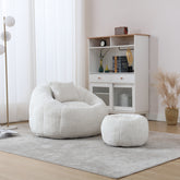 UNITED WE WIN Modern Bean Bag Chairs, Comfy Round Chair for Adults with Ottoman, Leisure Single Sofa Reading Chair with Pillow for Living Room, Bedroom, Apartment