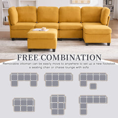 UNITED WE WIN Modular Sectional Sofa: Freely Combinable 6-Seat Convertible Sectionals with Chaise, U Shaped Oversized Sectional Couches with Storage Ottoman for Home Apartment Office
