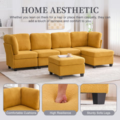 UNITED WE WIN Modular Sectional Sofa: Freely Combinable 6-Seat Convertible Sectionals with Chaise, U Shaped Oversized Sectional Couches with Storage Ottoman for Home Apartment Office