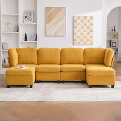 UNITED WE WIN Modular Sectional Sofa: Freely Combinable 6-Seat Convertible Sectionals with Chaise, U Shaped Oversized Sectional Couches with Storage Ottoman for Home Apartment Office