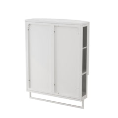 23.62" Modern Arched Glass Double-Door Wardrobe with Shatterproof Non-Glass Mirror - Double-Layer Storage, Open Shelf & Towel Rack for Entryway, Living Room, Bathroom, Dining Room (White)