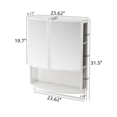 23.62" Modern Arched Glass Double-Door Wardrobe with Shatterproof Non-Glass Mirror - Double-Layer Storage, Open Shelf & Towel Rack for Entryway, Living Room, Bathroom, Dining Room (White)
