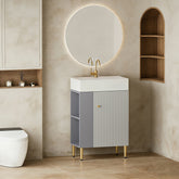 21.6" Open-Shelving Vanity with Ceramic Sink and Soft-Close Door, Cloakroom Storage Cabinet on Left Side, Assembly Required, Grey Finish. 24VB06-21MGL CONTACT SELLER FOR STOCK-W1920S00187