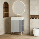 21.6" Open-Shelving Vanity with Ceramic Sink and Soft-Close Door, Cloakroom Storage Cabinet on Right Side, Assembly Required, Grey Finish. 24VB06-21MGR CONTACT SELLER FOR STOCK-W1920S00186