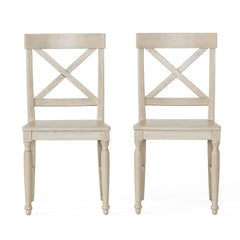 Acacia Wood Dining Chairs, 2-Pcs Set, Antique White