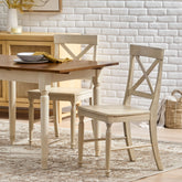 Acacia Wood Dining Chairs, 2-Pcs Set, Antique White