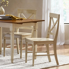 Acacia Wood Dining Chairs, 2-Pcs Set, Antique White