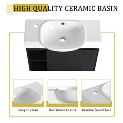 26'' Wall-Mounted Bathroom Vanity with White Ceramic Sink & Soft-Close Door, Dark Oak, Plywood, KD-Packing