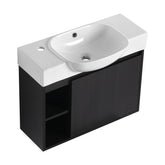 26'' Wall-Mounted Bathroom Vanity with White Ceramic Sink & Soft-Close Door, Dark Oak, Plywood, KD-Packing