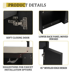 26'' Wall-Mounted Bathroom Vanity with White Ceramic Sink & Soft-Close Door, Dark Oak, Plywood, KD-Packing