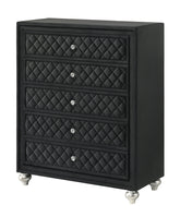 1pc Traditional Glam 5-Drawer Chest Velvet Tufted Drawer Front Faux Crystal Drawer Knobs Black