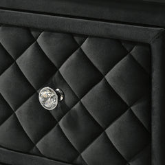 1pc Traditional Glam 5-Drawer Chest Velvet Tufted Drawer Front Faux Crystal Drawer Knobs Black
