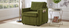 Upholstered Convertible Sleeper Sofa, 31.5" Pull Out Sofa Bed with 5-Position Adjustable Backrest, Side Pockets and a Storage Basket, Fold Out Chair Bed, Lounger For Living Room, Apartment, Green