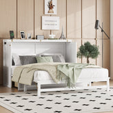 Murphy Bed Cabinet Queen with Storage Drawer and Charging Station, USB Port, Solid Pine Murphy Bedframe for Home Office, Studio or Guest Room,White