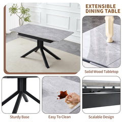 Modern Rectangular Dining Table with Light Gray Painted MDF Top and Sturdy Geometric Metal Legs, Contemporary Kitchen Table for Dining Room, Office or Small Spaces (Light Gray Marble, 1 Table)