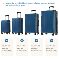 Hardshell Luggage Sets 6 Piece Suitcase Set, Expandable Lightweight Suitcases with Dual Wheels, TSA Lock for Men Women, Blue
