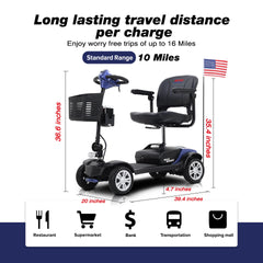 MAX SPORT BLUE 4 Wheels Outdoor Compact Mobility Scooter with 2 in 1 Cup & Phone Holder