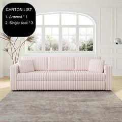106.3" Soft Modular 3-person Sofa - Highly Comfortable & Distinctive Design. Ideal for Bedroom & Living Room. Light Pink. Modern & Plush Furniture Choice.