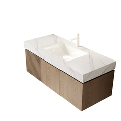MURI 48" Bathroom Vanity&Sink, Floating Plywood Storage Cabinet with Drawer&Doors, Carrara White Sintered Stone Top&Ceramic Basin with 1 Pre-drilled Faucet Hole, Pre-assembled, Heidelberg Woodgrain