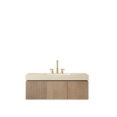 MURI 48" Bathroom Vanity&Sink, Floating Plywood Storage Cabinet with Drawer&Doors, Roma Travertine Sintered Stone Top&Ceramic Basin with 3 Pre-drilled Faucet Holes, Pre-assembled, Heidelberg Woodgrain
