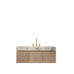 MURI 48" Bathroom Vanity&Sink, Floating Plywood Storage Cabinet with Drawer&Doors, Light Gray Sintered Stone Top&Ceramic Basin with 3 Pre-drilled Faucet Holes, Pre-assembled, Heidelberg Woodgrain
