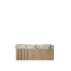 MURI 48" Bathroom Vanity&Sink, Floating Plywood Storage Cabinet with Drawer&Doors, Light Gray Sintered Stone Top&Ceramic Basin with 1 Pre-drilled Faucet Hole, Pre-assembled, Heidelberg Woodgrain Color