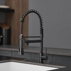 Commercial Stainless Steel Kitchen Faucet with Pull Down Sprayer, Single Handle Single Lever Kitchen Sink Faucet