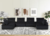 Aveline 160"W Black Velvet 6-Seater U-Shape Modular Sectional Sofa