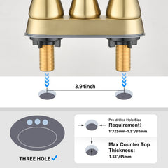 2-Handle Bathroom Sink Faucet with Pop-up Drain Brushed Golden