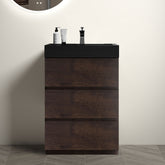 Alice 24" Walnut Bathroom Vanity with Sink, Large Storage Freestanding Bathroom Vanity for Modern Bathroom, One-Piece Black Sink Basin without Drain and Faucet, Pre-assembled