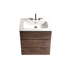 TIA 24" Walnut Bathroom Vanity with Sink with 3 Faucet Holes, Large Storage Freestanding Bathroom Vanity for Modern Bathroom, One-Piece White Sink Basin without Drain and Faucet, Pre-assembled