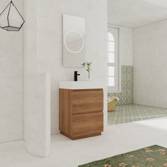 24" Bathroom Vanities with Single Sink Combo, Modern Undermount Bathroom Sink Cabinet with Double drawer, Freestanding Bathroom Sink Cabinet,Engineering wood,Brown