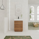 24" Bathroom Vanities with Single Sink Combo, Modern Undermount Bathroom Sink Cabinet with Double drawer, Freestanding Bathroom Sink Cabinet,Engineering wood,Brown