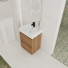 24" Bathroom Vanities with Single Sink Combo, Modern Undermount Bathroom Sink Cabinet with Double drawer, Freestanding Bathroom Sink Cabinet,Engineering wood,Brown