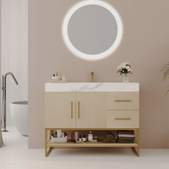 36" Modern Bathroom Vanity with Seamless Ceramic Sink & Gold Accent Free Standing Cabinet