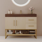 36" Modern Bathroom Vanity with Seamless Ceramic Sink & Gold Accent Free Standing Cabinet