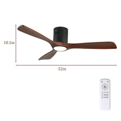 52 Inch Ceiling Fan with Light, 3 Solid Wood Blades,Remote Control,6-speed Reversible DC Motor for Bed Room,Dining Room,Living Room.